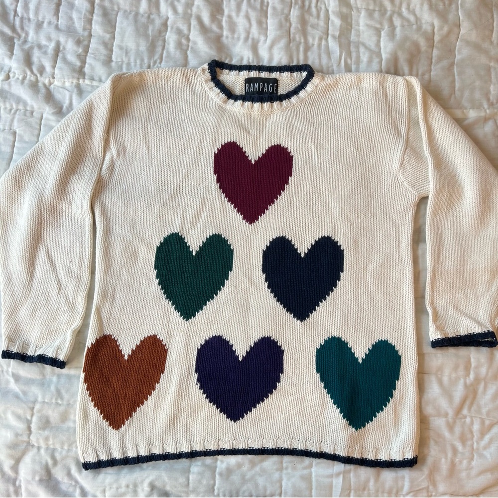 Vintage Rampage Women's Sweater with Colorful Heart Design